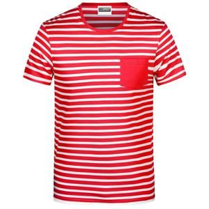 James & Nicholson Pánské pruhované tričko z biobavlny 8028 - Červená / bílá | L