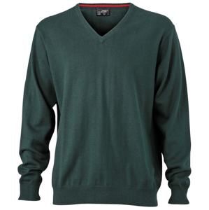 James & Nicholson Pánský bavlněný svetr JN659 - Lesní zelená | XXXL