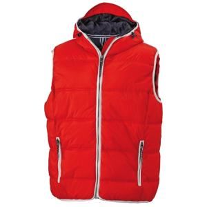 James & Nicholson Pánská vesta s kapucí JN1076 - Červená / bílá | XL