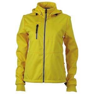 James & Nicholson Dámská sportovní softshellová bunda JN1077 - Slunečně žlutá / tmavě modrá / bílá | XL