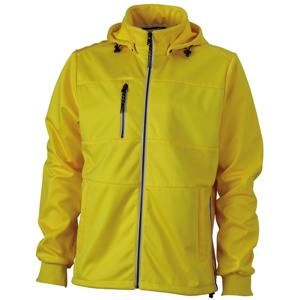 James & Nicholson Pánská sportovní softshellová bunda JN1078 - Slunečně žlutá / tmavě modrá / bílá | L