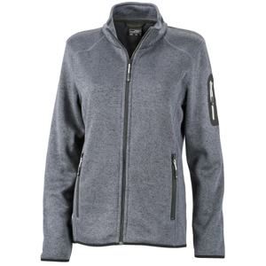James & Nicholson Dámská bunda z pleteného fleecu JN761 - Tmavě šedý melír / stříbrná | S