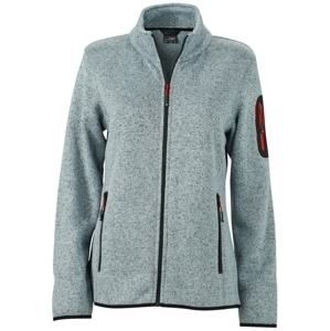 James & Nicholson Dámská bunda z pleteného fleecu JN761 - Světle šedý melír / červená | M