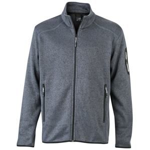 James & Nicholson Pánská bunda z pleteného fleecu JN762 - Tmavě šedý melír / stříbrná | L