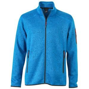 James & Nicholson Pánská bunda z pleteného fleecu JN762 - Královsky modrý melír / červená | XXL