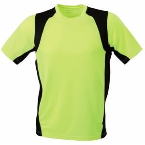 James & Nicholson Pánské sportovní tričko s krátkým rukávem JN306 - Fluorescenční žlutá / černá | XXXL
