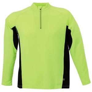 James & Nicholson Pánské sportovní tričko s dlouhým rukávem JN307 - Fluorescenční žlutá / černá | XXL