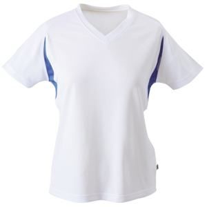 James & Nicholson Dámské sportovní tričko s krátkým rukávem JN316 - Bílá / královská modrá | XXL
