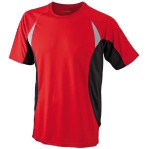 James & Nicholson Pánské funkční tričko s krátkým rukávem JN391 - Červená / černá | XXL