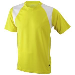 James & Nicholson Pánské běžecké tričko s krátkým rukávem JN397 - Žlutá / bílá | XXXL