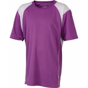 James & Nicholson Dětské sportovní tričko s krátkým rukávem JN397k - Fialová / bílá | XXL