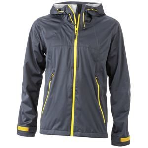 James & Nicholson Pánská softshellová bunda s kapucí JN1098 - Ocelově šedá / žlutá | XL