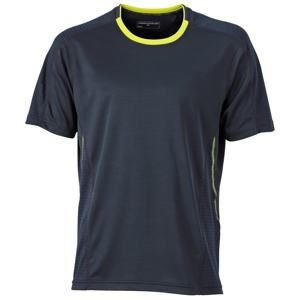 James & Nicholson Pánské běžecké tričko JN472 - Ocelově šedá / citrónová | S