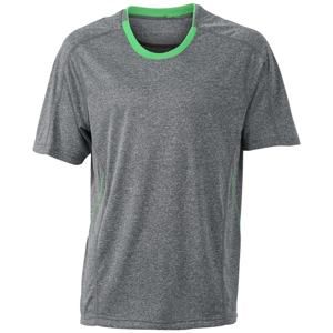 James & Nicholson Pánské běžecké tričko JN472 - Šedý melír / zelená | XXL
