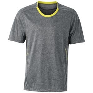 James & Nicholson Pánské běžecké tričko JN472 - Šedý melír / citrónová | S
