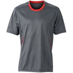 James & Nicholson Pánské běžecké tričko JN472 - Černý melír / tomato | XL
