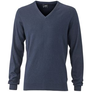James & Nicholson Luxusní pánský svetr s kašmírem JN664 - Tmavě modrý melír | XL