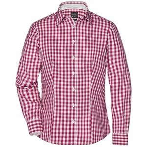 James & Nicholson Dámská kostkovaná košile JN616 - Bordeaux / bílá | XL