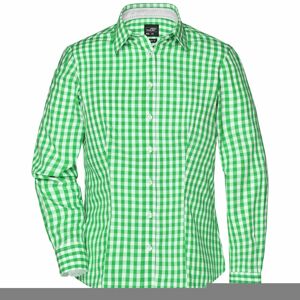 James & Nicholson Dámská kostkovaná košile JN616 - Zelená / bílá | XXL