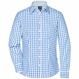 James & Nicholson Dámská kostkovaná košile JN616 - Ledově modrá / bílá | M