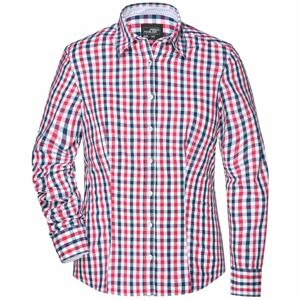 James & Nicholson Dámská kostkovaná košile JN616 - Tmavě modrá / červená / tmavě modrá / bílá | XL
