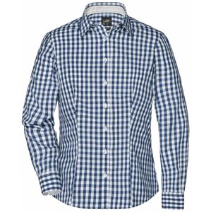 James & Nicholson Dámská kostkovaná košile JN616 - Tmavě modrá / bílá | XXL