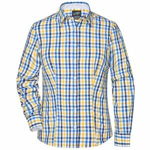 James & Nicholson Dámská kostkovaná košile JN616 - Bílá / modrá / žlutá / bílá | XL