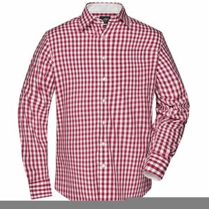 James & Nicholson Pánská kostkovaná košile JN617 - Bordeaux / bílá | XXL