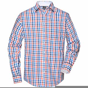 James & Nicholson Pánská kostkovaná košile JN617 - Tmavě oranžová / modrá / oranžová / bílá | XL