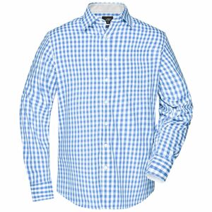 James & Nicholson Pánská kostkovaná košile JN617 - Ledově modrá / bílá | XXXL