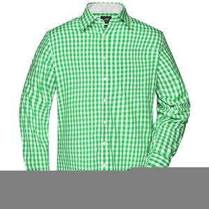 James & Nicholson Pánská kostkovaná košile JN617 - Zelená / bílá | XXL