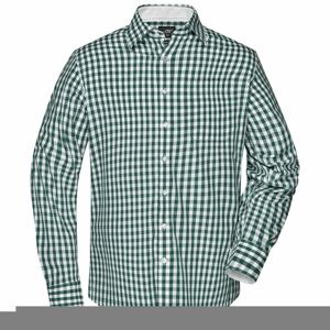 James & Nicholson Pánská kostkovaná košile JN617 - Lesní zelená / bílá | XXXL