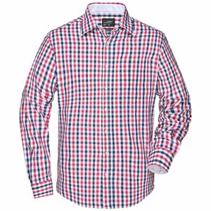 James & Nicholson Pánská kostkovaná košile JN617 - Tmavě modrá / červená / tmavě modrá / bílá | XXXL