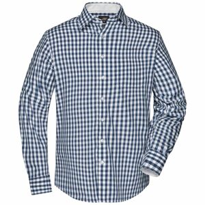 James & Nicholson Pánská kostkovaná košile JN617 - Tmavě modrá / bílá | XXL