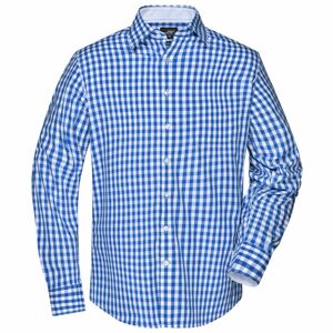 James & Nicholson Pánská kostkovaná košile JN617 - Královská modrá / bílá | XXXL