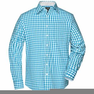 James & Nicholson Pánská kostkovaná košile JN617 - Tyrkysová / bílá | XL