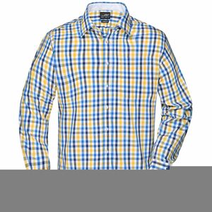 James & Nicholson Pánská kostkovaná košile JN617 - Bílá / modrá / žlutá / bílá | XL
