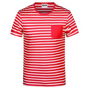 James & Nicholson Pánské pruhované tričko z biobavlny 8028 - Červená / bílá | XXL
