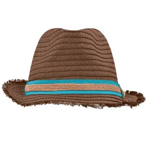 Myrtle Beach Letní slaměný klobouk MB6703 - Nugátová / tyrkysová | S/M