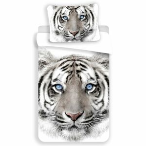 Jerry Fabrics Povlečení Bílý tygr - Bílá / šedá | 140 x 200 cm / 70 x 90 cm