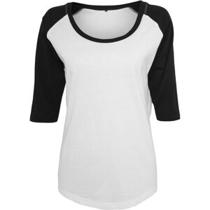 Build Your Brand Dámské dvoubarevné tričko s 3/4 rukávem - Bílá / černá | XXL