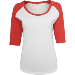 Build Your Brand Dámské dvoubarevné tričko s 3/4 rukávem - Bílá / červená | XXXL