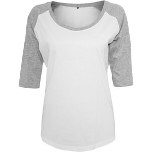 Build Your Brand Dámské dvoubarevné tričko s 3/4 rukávem - Bíla / šedý melír | L