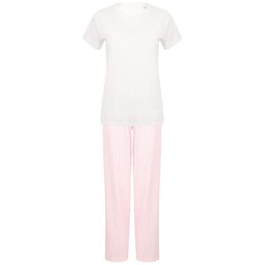 Towel City Dámské dlouhé bavlněné pyžamo v setu - Bílá / růžová | XS