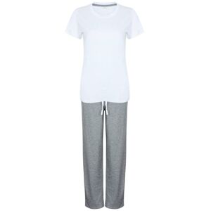 Towel City Dámské dlouhé bavlněné pyžamo v setu - Bíla / šedý melír | XXL