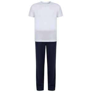 Towel City Dětské dlouhé bavlněné pyžamo v setu - Bílá / tmavě modrá | 9-10 let