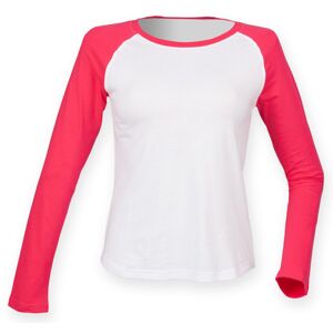 SF (Skinnifit) Dámské dvoubarevné tričko s dlouhým rukávem - Bílá / růžová | L