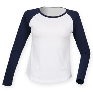 SF (Skinnifit) Dámské dvoubarevné tričko s dlouhým rukávem - Bílá / tmavě modrá | XS