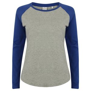 SF (Skinnifit) Dámské dvoubarevné tričko s dlouhým rukávem - Šedý melír / královská modrá | XL