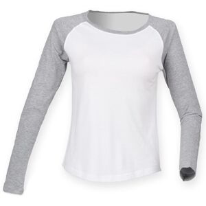 SF (Skinnifit) Dámské dvoubarevné tričko s dlouhým rukávem - Bíla / šedý melír | S